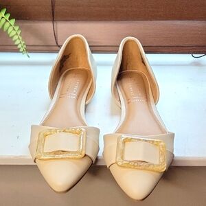 LC Lauren Conrad Cream and Gold Flats with Elegant Buckle